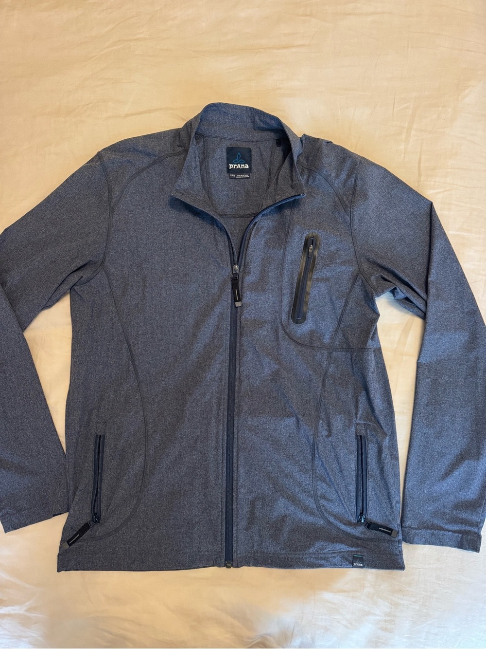 Prana Men's Heather Navy Softshell Jacket - Zip Front Performance